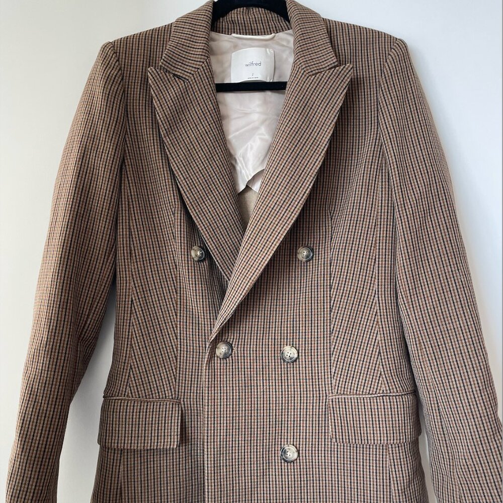 Aritzia Wilfred Oversized Checkered Blazer - Size 2 - Brown